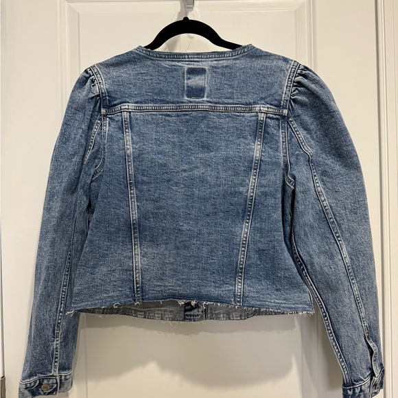 Gap Cropped Puff Sleeve Raw Hem Denim Jacket - Picture 3 of 6
